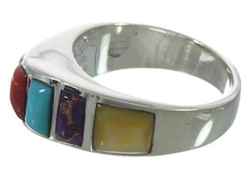 Authentic Sterling Silver Multicolor Inlay Ring Size 6-3/4 VX36692